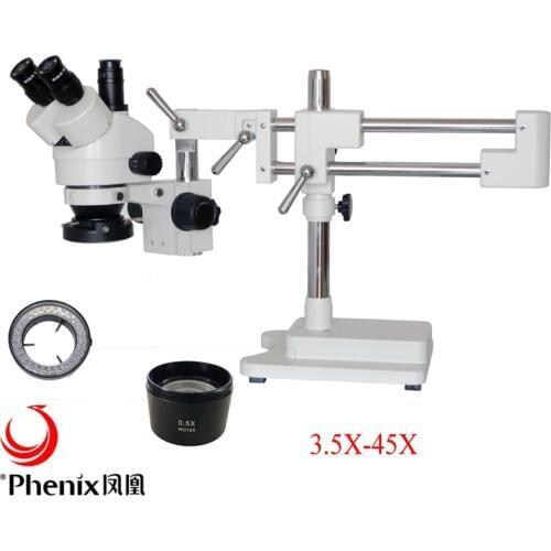 Phenix Zoom Stereo Microscope 3.5X-45X Trinocular Microscopy +LED Ring Light for Surgical practice