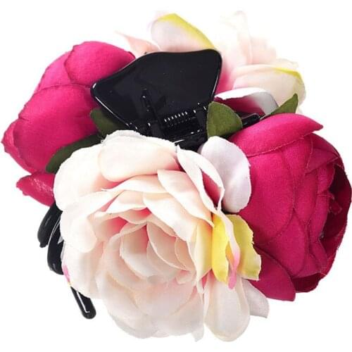 Simulation Flower Rose Hair Claw Clip Ladies Headdress Hair Clip Claw Clamp Bride Wedding Beach Party Hair Accessories for Women