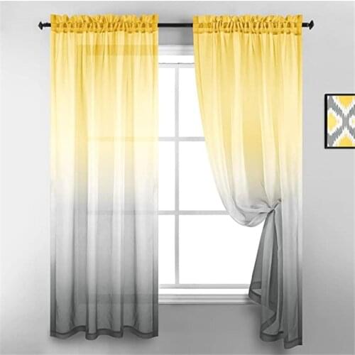 Yellow Gray Sheer Curtains for Bedroom Decor Rod Pocket Linen Semi Voile Transparent Summer Curtains for Living Room Home Decor