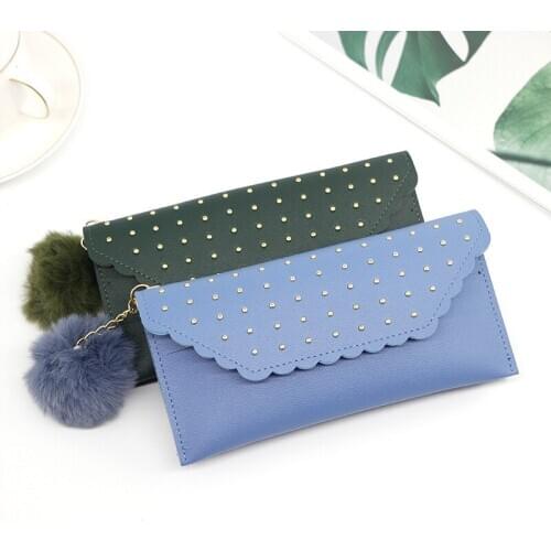 Rivet Decortive Womens Clutch Wallet PU Leather Women Cover Envelope Long Wallets Purse ID Card Holder