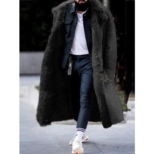 Winter Mens Jacket Cardigan Lapel Long Coat Wool Warm Windproof Coat Fur Collar Coat