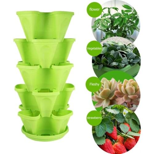 1 Set of 6pcs Flowepot Multilayer Stacking Cultivation Pot Vegetable Melon Fruit Strawberry Planting Pot Tray and 5pcs Pot