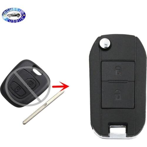 2 Button Flip Key Case Car Key Cover Keyless Entry Folding Remote Key Shell Upgrade for PEUGEOT 107 207 307 407 408 HU83 Blade