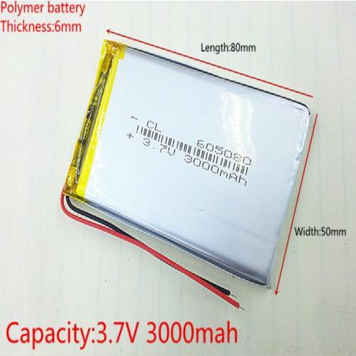 3.7V 3000mAh 605080 Lithium Polymer Li-Po li ion Rechargeable Battery cells For Mp3 MP4 MP5 GPS mobile bluetooth