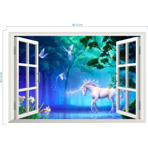3D Window broken wall Forest Landscape in Four Seasons Wall Sticker white horse Removable Wallpaper Home Decal Home Decor