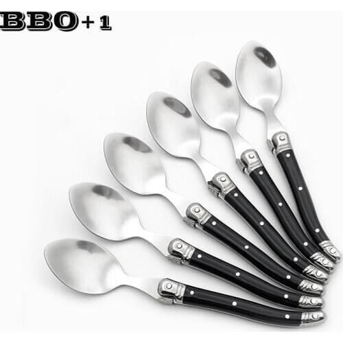6'' Stainless Steel Laguiole Tea Spoon Small Coffee Spoons Black Flatware set Dessert Fruit Mixing Spoon Ice Cream Scoop 4/6pcs