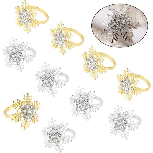 6pcs Metal Christmas Snowflak e Napkin Ring Wedding Banquet Hotel Table Supplies Gold Silver Dinner Decoration