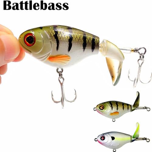 BATTLEBASS 75mm/17g Quality Woopper Popper Top Water Popper Fishing Lure Hard Bait Wobblers Rotating Soft Tail Fishing Tackle