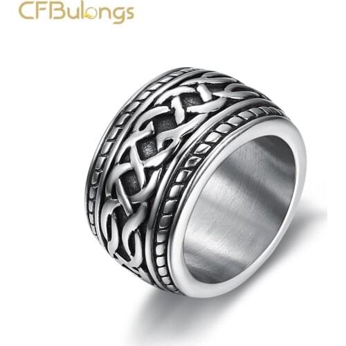 CFBulongs Retro Stainless Steel Irish Viking Men Ring Fashion Cool Metal Biker Mens Jewelry Wedding Ring