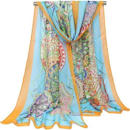 50cm*160cm Colorful Imprint Scarf Chiffon Silk Fashion Women Shawl 3 colors Ladies Female Summer Scarf Bufandas Invierno Mujer