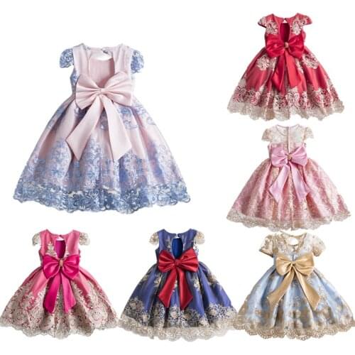 Birthday Party Big Bow Princess Dress Up For Girls Kids' Lace Flower Ball Gown Backless Pink Wedding Party Clothes For Children