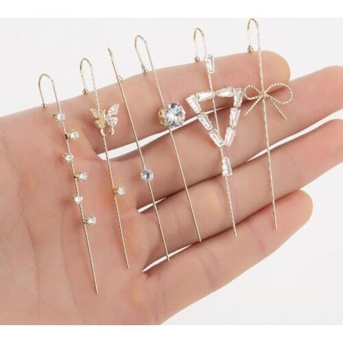 Long Wrap Crawler Hook Earrings Fashion Snowflake Leaf Crystal Stud Earrings Climber Earing Piercing Jewelry for Women Gifts