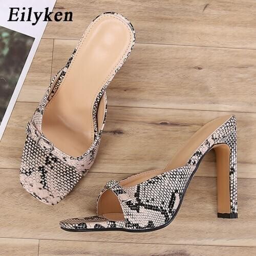 Eilyken Summer Slippers Fashion Open Toe Serpentine Buckle Square heel Sandals Pumps 2021 New Shoes Size 35-42