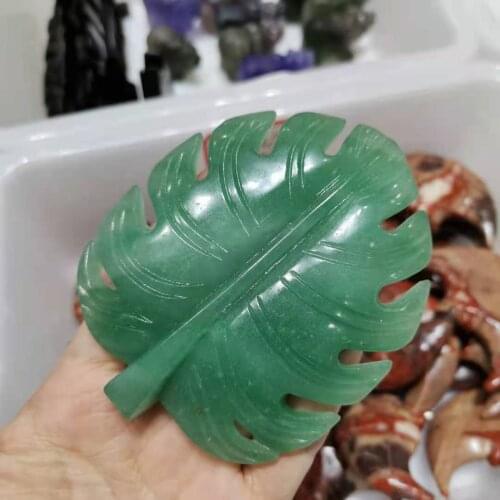 Natural Green Aventurine leaf Figurine Stone Monstera deliciosa Liebm Decoration