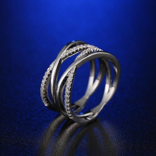 FYM Fashion Silver Color Boho Style Cubic Zircon Ring Finger Rope Pattern Jewelry Bridal Rings For Wedding Women Party