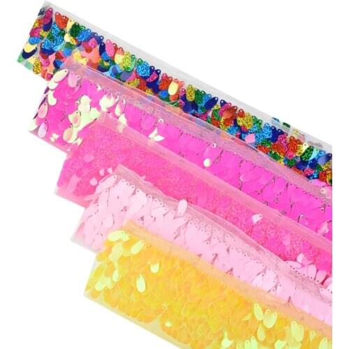 HSDRibbon 3inch 75mm Colorful Big sunflower seeds Net Sequin Ribbon 14Yards/Roll
