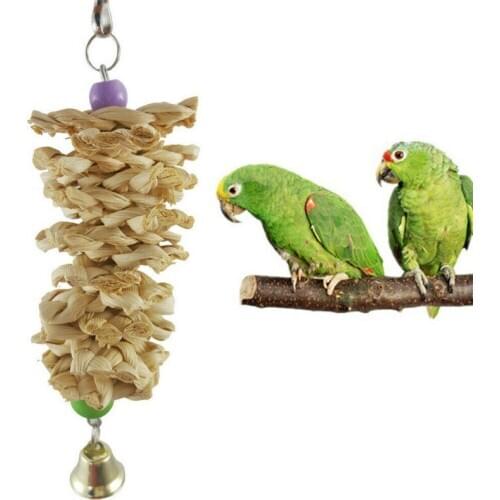 Adeeing Bird Parrot Toy with Bell Natural Wooden Grass Chewing Bite Hanging Cage Swing Climb Chew Toys Parrot Accessories
