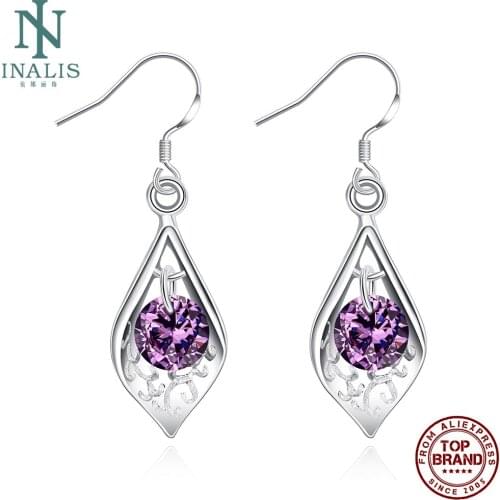 INALIS Water Drop Romantic Drop Earrings For Women Purple Clear Cubic Zircon Female Copper Earring Anniversary Fashion Jewelry