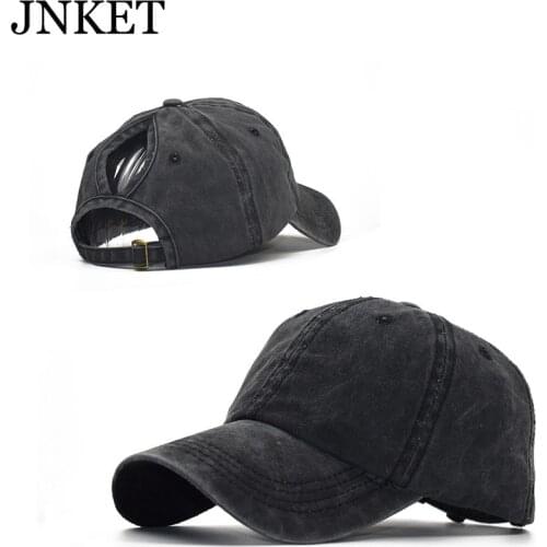 JNKET New Fashion Ponytail Baseball Cap Women Sunhat Washed Baseball Hat Snapbacks Hats Outdoor Sports Cap Ponytail Hat