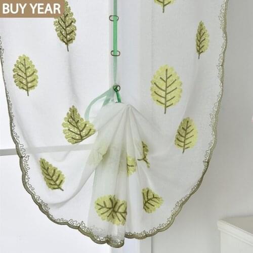 Short Roman Jacquard Green Leaf Kitchen Blinds Curtains Fabric Transparent Fabric Hot Selling Door Curtains Europe Customization