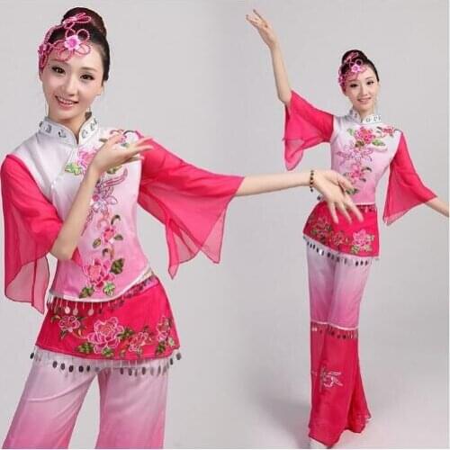 Chinese traditional dance group stage performance Fan dance costume 2016 drum clothes costumes square clothes yonger costumes