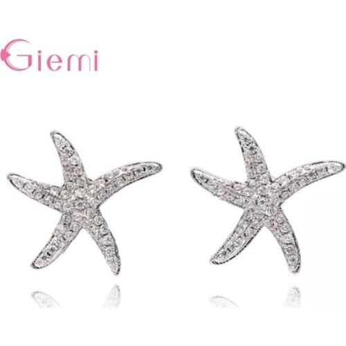 Fashion Trendy 925 Sterling Silver Cubic Zircon Starfish Stud Earrings For Fashion Women Party Fine Jewelry Accessories Gift