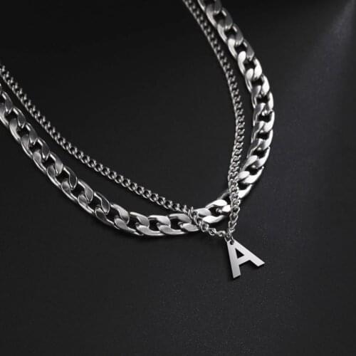 My Shape 2 Layers Cuban Chain Necklaces for Men Hip Hop Stainless Steel Alphabet Letter Pendant Necklace Fashion Male Jewelry