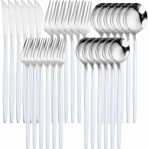 White Silver Stainless Steel Cutlery Set Western Tableware Knive Spoon Dinner Set Kitchen Set Dinnerware 30 Piece Eco Friendly