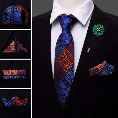 Novelty Men Tie Silk Wedding Tie Brooch Handkerchief Cufflinks Set Geometric Neck Tie For Men Gift Party Business Barry.Wang