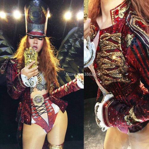New Retro Shining Bodysuit 3 Pieces Set Women Nightclub Prom Party Dress Performance Stage Outfit Dance Costume Rave Clothing