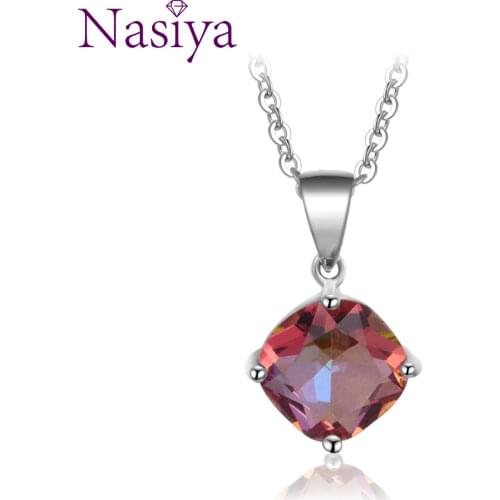 Nasiya 925 Sterling Silver Necklace Pendant Rainbow Mystic Topaz Zircon Pendant Necklace Wedding Gift Party Valentines Day Gift