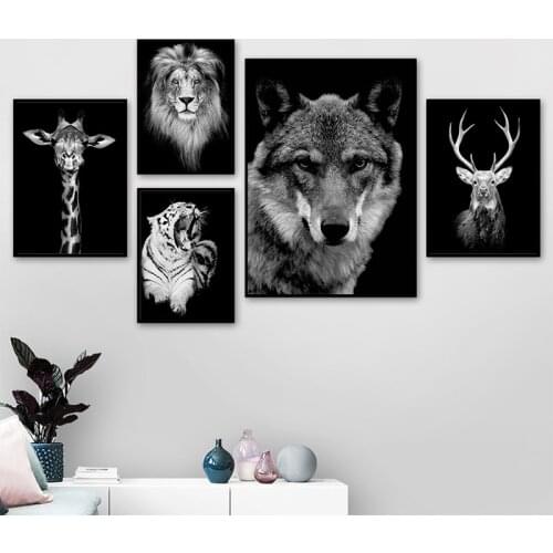 Tiger Lion Deer Nordic Posters and Print Animal Art Canvas Painting and Prints Wall Art Pictures for Living Room Home Decoration
