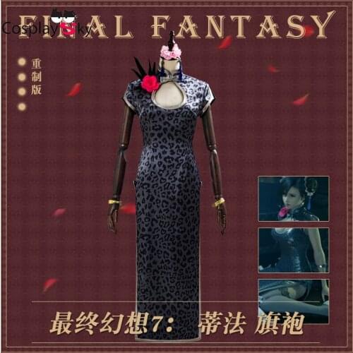 Anime Final Fantasy 7 Remake Tifa Lockhart Leopard Grain Cheongsam Party Dress Cosplay Costume Women Halloween FreeShipping 2020