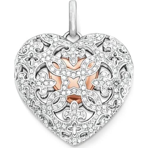 Silver Plated Openable Locket Heart Glam Pendants with Rhinestone Fit Necklaces Chains, European Most Fashion Jewelry For Women