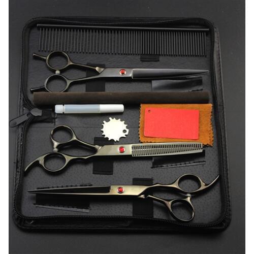 Professional Black pet 7 inch shears dog grooming hair scissors set cutting barber comb thinning clipper hairdressing scissors
