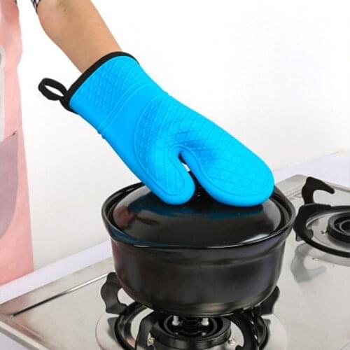Silicone Oven Gloves Thickened Cotton Long Baking Tool Microwave Oven Five-finger Mitts Potholders for Kitchen
