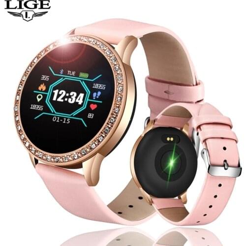 LIGE New Ladies Smart Watch Women Blood Pressure Heart Rate Monitor Fitness tracker Sport Alarm clock reminder Waterproof watch