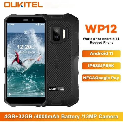 OUKITEL WP12 NFC 4GB RAM 32GB ROM IP68/IP69K Waterproof Rugged Smartphone Android 11 5.5'' 4000mAh 13MP Sports Mobile Phone