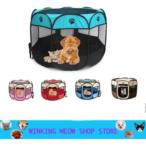 Pet Dog Playpen Tent Crate Room Foldable Puppy Exercise Cat Cage Waterproof Outdoor Two Door Mesh Shade Cover Nest Kennel S-M