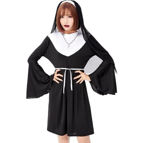 Medieval Nun Cosplay Missionary Costumes for Adult Halloween Carnival Long Robes Religious Pious Catholic Church Clothing