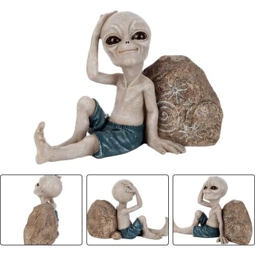 Resin Outer Space Alien Statue Outdoor Garden Figurine Alien Martians Decor For Home Indoor Outdoor Ornaments Decorations Miniat