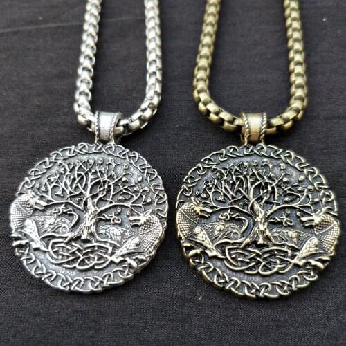 Wicca Tree Of Life Pendant Double Wolf Amulet Wiccan Talisman Pagan Jewlery Women Men Necklace Viking Jewelry Dropshipping