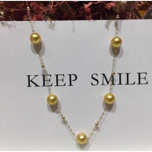 ZHIXI 18K Gold Jewelry Natural Akoya Sea Pearls Necklace Pure AU750 Chain Gold Round Ball For Women Wedding Fine Gift X501