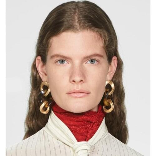 ZA Women Punk Metal Hanging Drop Earrings Tortoise Resin Statement Vintage Handmade Golden Maxi Statement Earring Jewelry