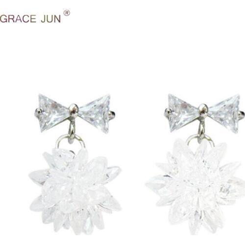 2018 Top Quality Micro Inlay AAA CZ Bowknot Clip on Earrings NonPiercing for Women Luxury Fashion Ice Crystal Flower Earrings