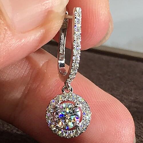 14K White Gold Women Drop Clip Hoop Earrings U Moissanite Diamonds 1 2 4 6 Carat Round Wedding Party Engagement Anniversary Gift