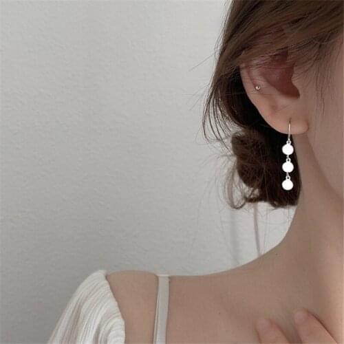 925 Sterling Silver Tassel Round Bead Drop Earring For Women Girls Wedding Party Elegant Jewelry eh343