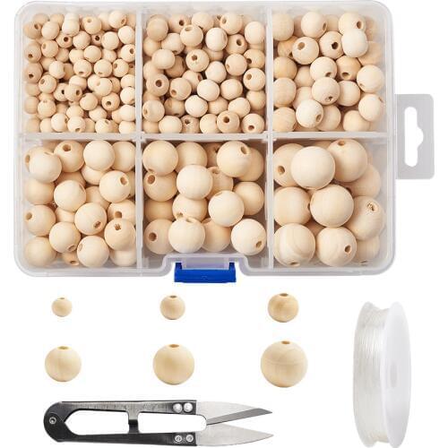 1Set Mix Size Natural Ball Round Spacer Wooden Beads Elastic Crystal Thread Scissors For DIY Bracelet Necklace Jewelry Making
