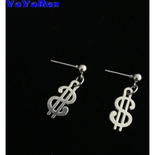 1Pair silver dollar $ note sign stud earring unique coin USD bead pin stud earring for woman girl gift jewelry