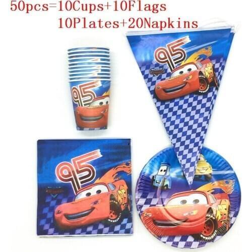 50Pcs/80pcs Disney Lightning McQueen Birthday Party Supplies Event Party Festival Decoration Tableware Set Cups Plates Banners